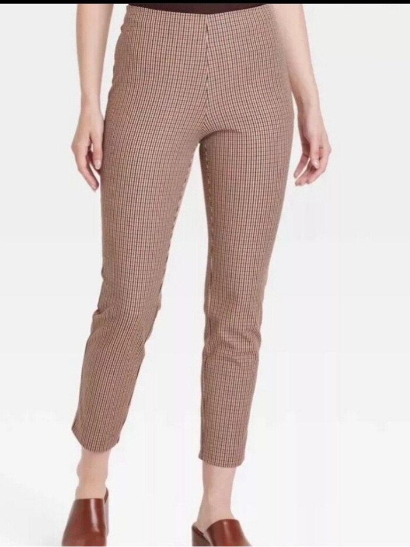 A New Day Brown Plaid Slim Ankle Pants